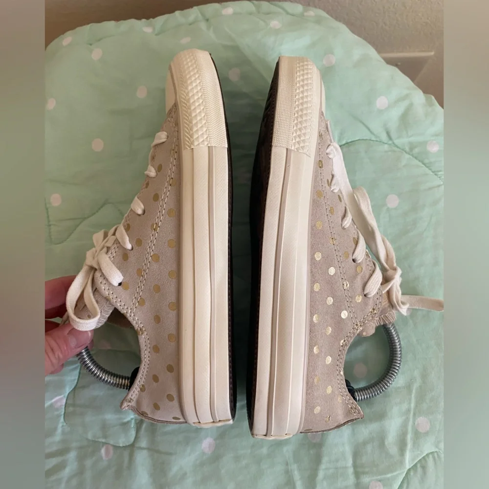 Converse Tan and Gold Polka Dot Kids Sneakers size 3